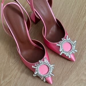 Amina Muaddi Pink Heels with Crystal Detail